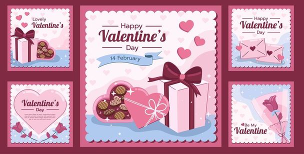 flat valentine day instagram posts collection design vector illustration design vector illustration - Vector, Image