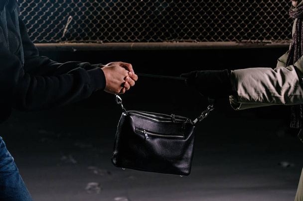 Crime scene. Robber trying to snatch bag, close up. - Φωτογραφία, εικόνα