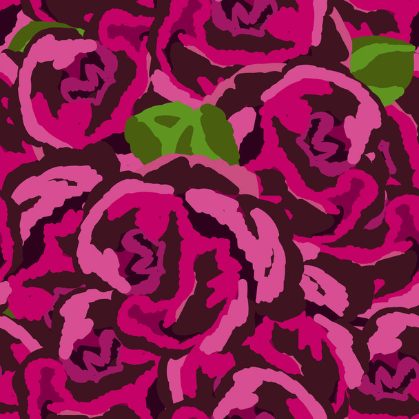 Spring colorful vector illustration with pink roses. Cartoon style. Design for fabric, textile, paper. Holiday print for Easter, Birthday, 8 march. Flowers with leaves - Vecteur, image