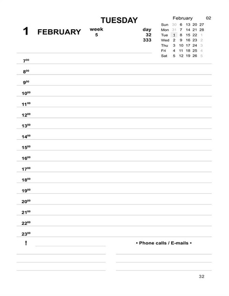 カレンダー2022年2月日付のテンプレート。1 2月は、ビジネスのための印刷可能な毎日のプランナーを埋めるために細胞で毎日プランナー。2022年2月日記。2022年2月エントリー用日記。日記. - 写真・画像