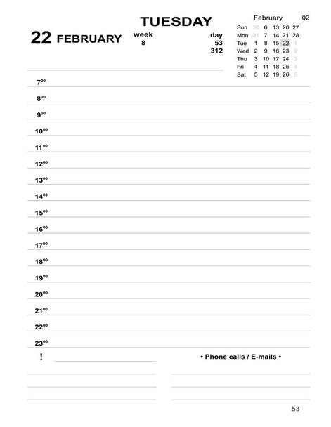 Kalendář 2022 datované šablony únor. 22. února plánovač denně s buňkami k vyplnění Tisknutelný denní plánovač pro podnikání. Deník z února2022. Únor 2022 deník pro zápisy. Denní deník. - Fotografie, Obrázek