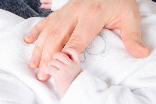 Dítě novorozeně malé prsty uchopí matku prsty ruku - Fotografie, Obrázek