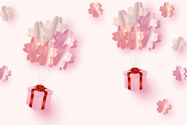 3D ilustracja wiśni kwiat rzemiosła i pudełko prezentów - Wektor, obraz