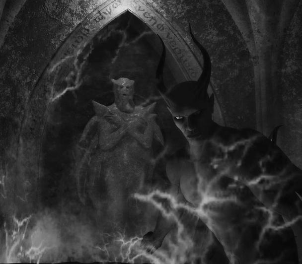 Satanás anjo caído no inferno - renderização 3d - Foto, Imagem