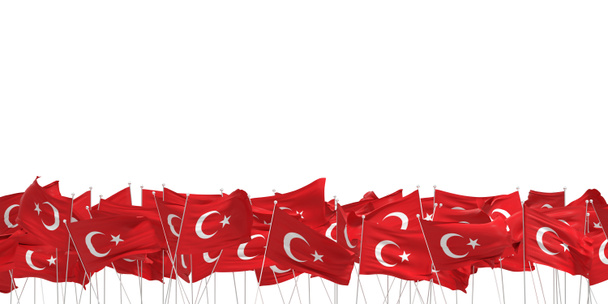 白い背景にトルコ国旗がたくさんあります- 3Dレンダリング - 写真・画像