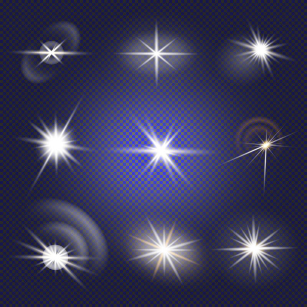 Glowing lights effect, flare, explosion and stars. Special effect isolated on transparent background - Vector, Image