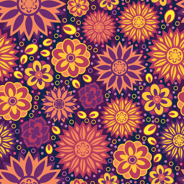 Un conjunto de flores geométricas hermosas y simples a todo color. Un diseño de patrón de vectores de superficie sin costuras utilizando cosas florales como elementos principales. - Vector, Imagen