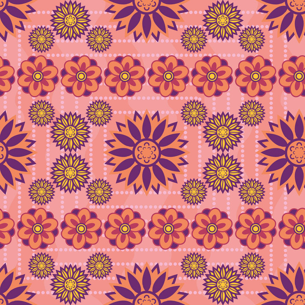A set of beautiful and simple geometrical blossoms in full color. A seamless surface vector pattern design using floral things as the main elements. - Vektori, kuva