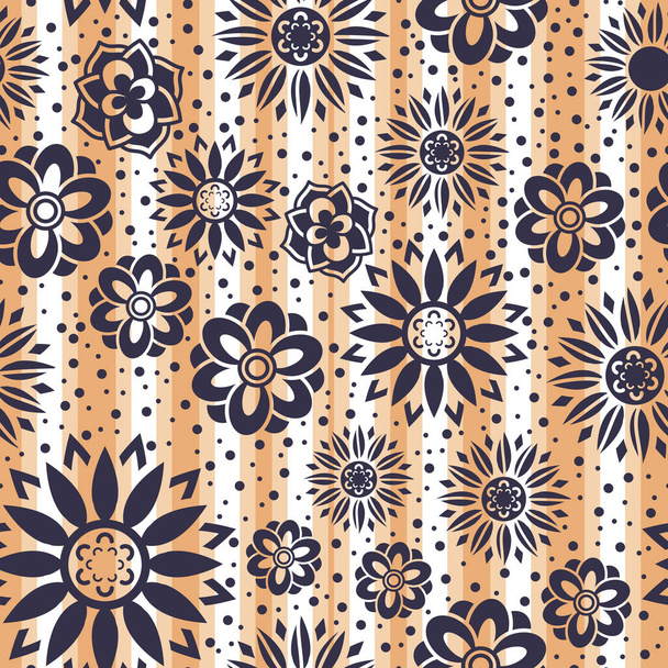 A set of beautiful and simple geometrical blossoms in full color. A seamless surface vector pattern design using floral things as the main elements. - Vektor, Bild