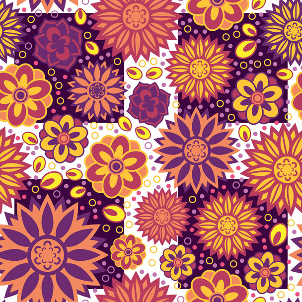 A set of beautiful and simple geometrical blossoms in full color. A seamless surface vector pattern design using floral things as the main elements. - Vektör, Görsel