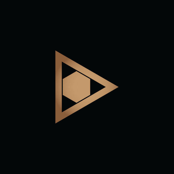 Логотип для відео. Золота кнопка відтворення з логотипом O-літери. Негативний космічний логотип початкового дизайну для особистого і брендингу компанії. ЕПС10
 - Вектор, зображення