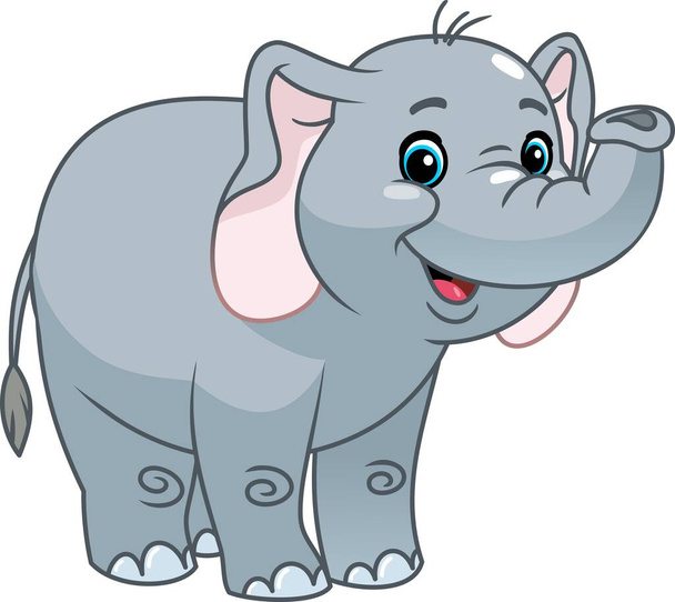 Cartoon cute baby elephant on white background. Vector illustration. - Vector, Imagen