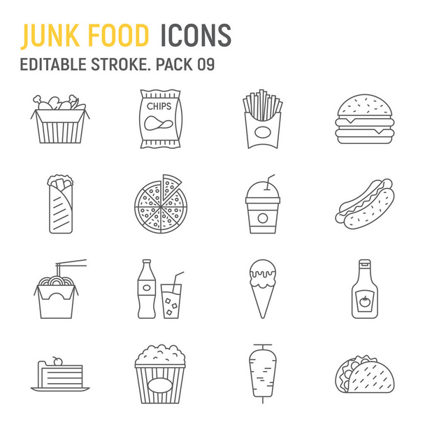 Conjunto de ícones de linha junk food - Vetor, Imagem