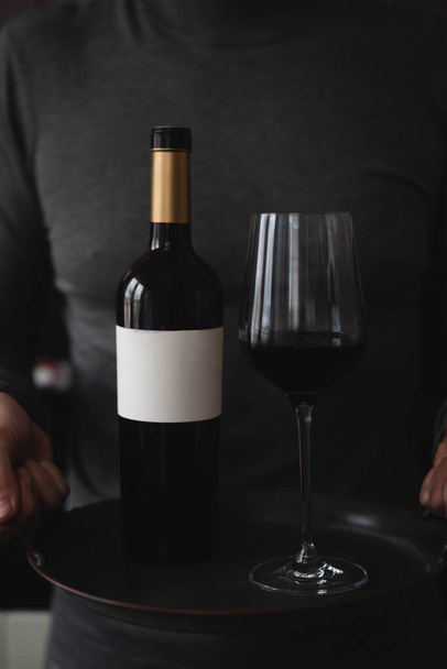 bottle and glass of red wine - Photo, Image