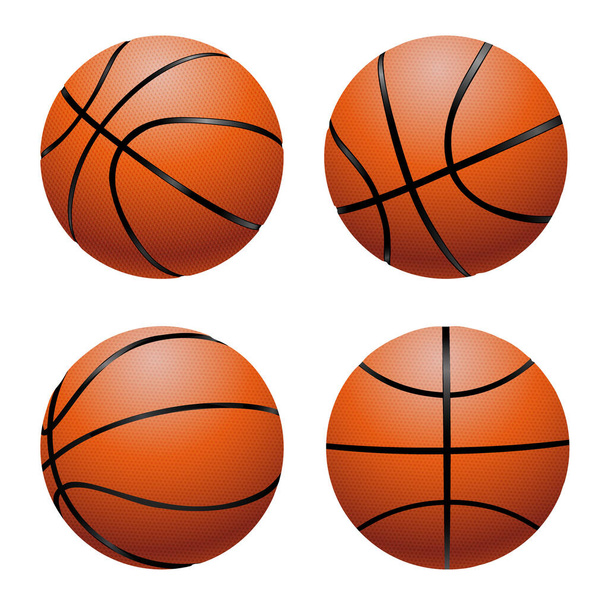 Vector ρεαλιστικές μπάλες μπάσκετ σε διαφορετικές απόψεις. Αθλητικός εξοπλισμός με υφή και σκιά EPS10 - Διάνυσμα, εικόνα