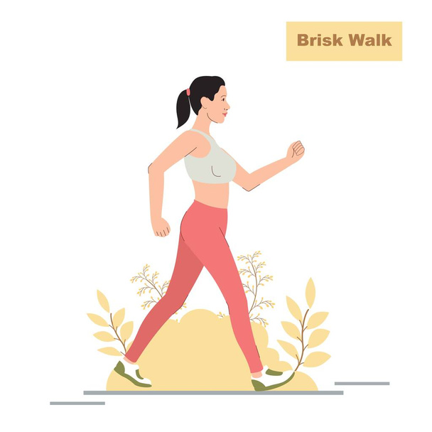Women Brisk Walking Illustration , Young Girl Walking Illustration - Vector, Image