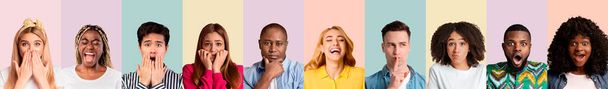 Emotional multiethnic millennials showing positive and negative emotions - Photo, Image