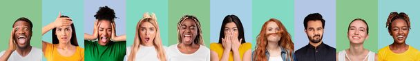 Groupe multiracial d'étudiants montrant différentes émotions, ensemble de photos - Photo, image