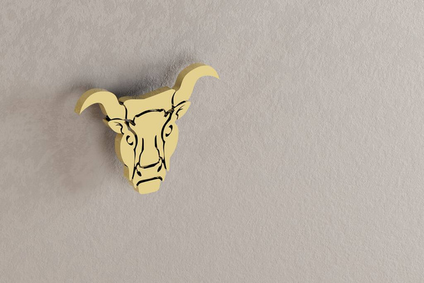 Segno zodiacale dorato Toro su sfondo bianco della parete. Illustrazione di rendering 3d. Astratto modello di colori contemporanei per il design. - Foto, immagini