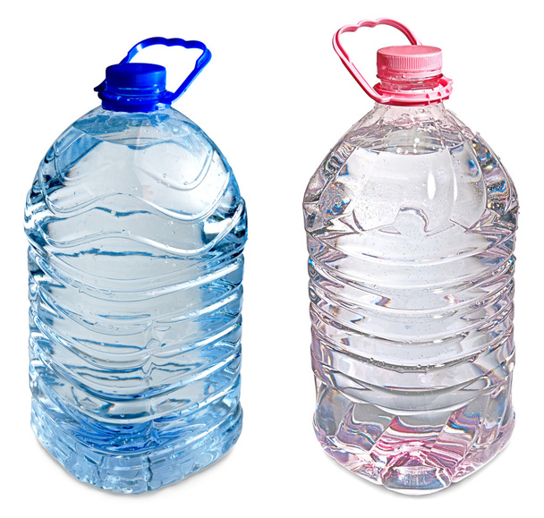 Isolated pink and blue full five liter bottles of water - Фото, зображення