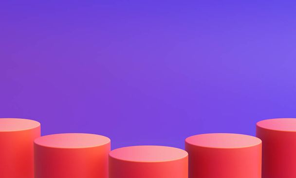 Composition minimaliste. 3d abstrait scène cylindre géométrie forme podium pour l'affichage des produits, rampe néon fond de couleur. Rendu 3D - Photo, image
