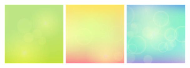 Abstraktní pozadí s rozmazaným bokeh světelným efektem. Sada tří moderních barevných kruhových rozmazaných světlých pozadí. Vektorová ilustrace - Vektor, obrázek