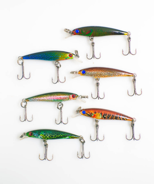Fishing Lures with hooks on a white background - Photo, Image