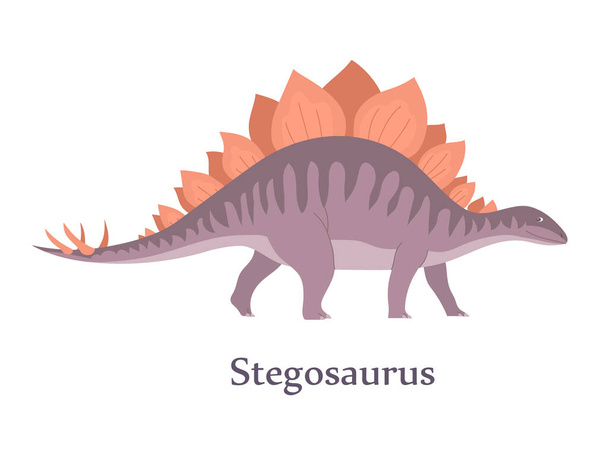 Stegosaurus with spikes on the tail. Herbivorous dinosaur of the Jurassic period. Vector isolated cartoon illustration. White background - Vecteur, image