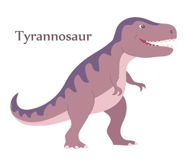 Tyrannosaurus su sfondo bianco. Cacciatore di dinosauri predatori del Giurassico. Illustrazione isolata del fumetto vettoriale. Fondo bianco - Vettoriali, immagini