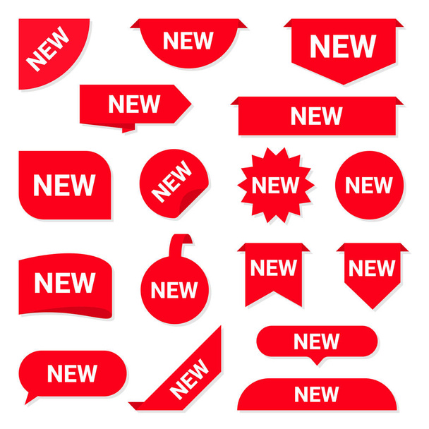 Set of new stickers, sale tags and labels. Shopping stickers and badges for merchandising and promotion. Special offer, new collection, discount. Red stickers and tags for web banners. Vector - Vektor, Bild