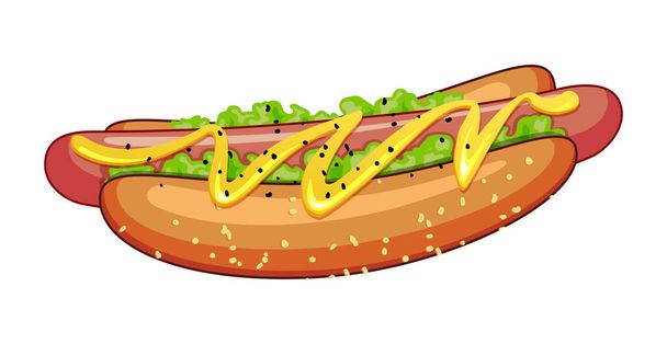 Realistic cooked fried sausage hot dog white background - Vector illustration - Vector, imagen