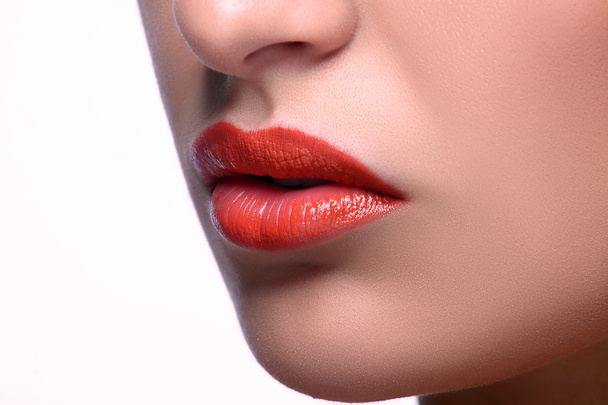 Red Sexy Lips and Nails closeup - Фото, изображение