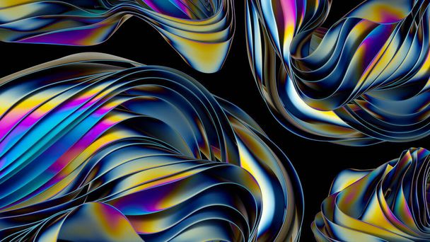 3d render, abstract background, iridescent metallic foil texture, layered object, futuristic wallpaper - Fotoğraf, Görsel