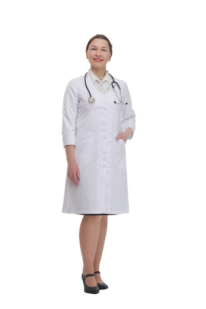 female doctor with a stethoscope . isolated on a white background. - Valokuva, kuva