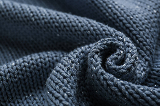 Beautiful pale blue knitted fabric as background, closeup - Foto, Imagen