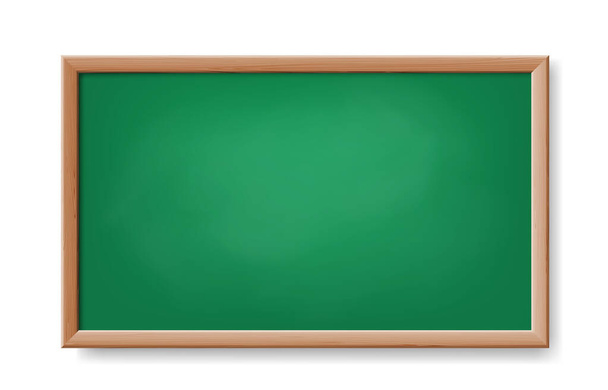 Realistyczna zielona kreda. Deska w drewnianej ramie izolowana. Pusta tablica kredowa dla klasy szkolnej - Wektor, obraz