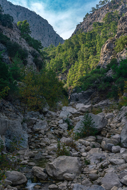 mountain landscape with a stream in a rocky valley - Фото, изображение