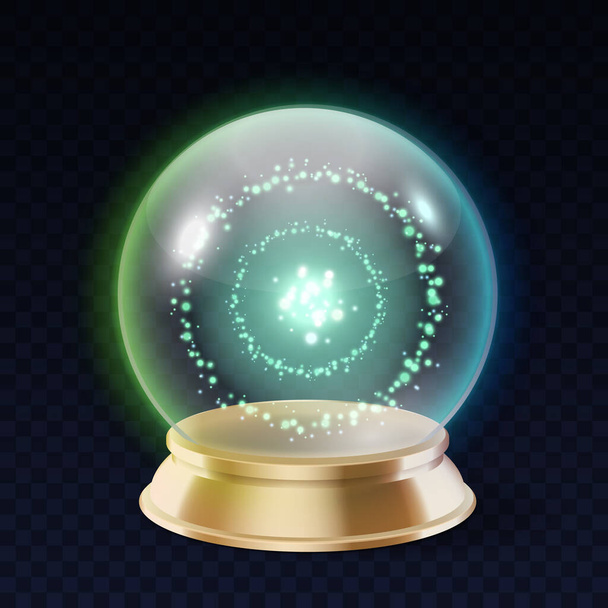Kouzelná křišťálová koule s mystickou smaragdovou září. Grafická magická předpověď křišťálové koule - Vektor, obrázek