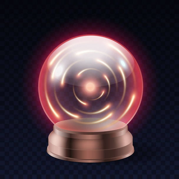 Bola mágica, esfera de cristal mágico realista y relámpago brillante orbe transparente - Vector, imagen