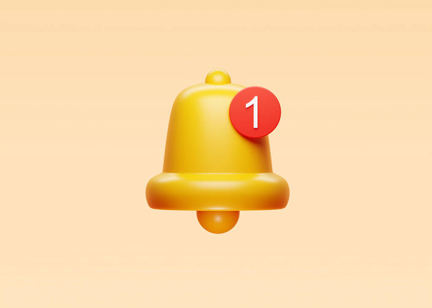 Yellow notification bell with one new notification. 3D rendering - Photo, Image