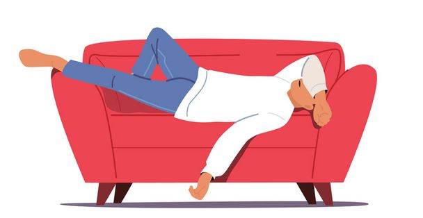 Afternoon Slump, Laziness and Procrastination Postpone, Boredom and Sleepy Work Concept, Male Character Sleeping - Vector, Image