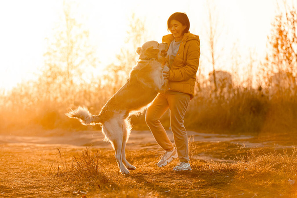 Girl with golden retriever dog - Фото, зображення