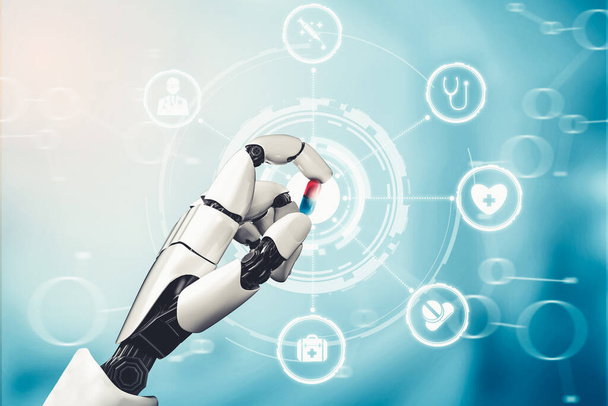 Gelecekteki hastanelerde çalışan tıbbi yapay zeka robotu. - Fotoğraf, Görsel
