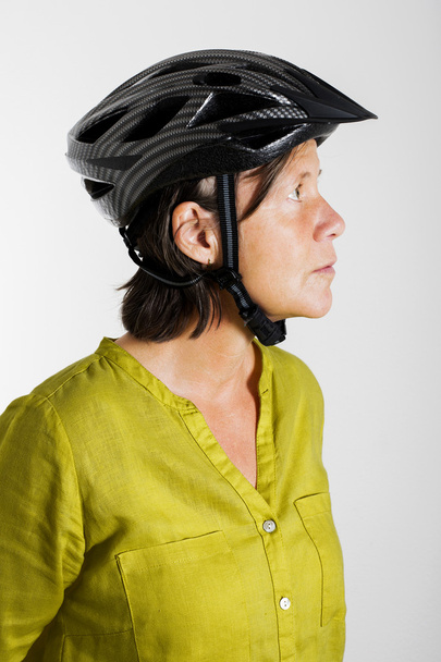 woman with bicycle helmet - Fotoğraf, Görsel