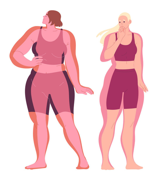 Der Körperbau der Frau. Übergewicht. Fett und normal - Vektor, Bild
