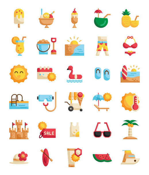 set of summer flat icons pack vector illustration - Вектор,изображение