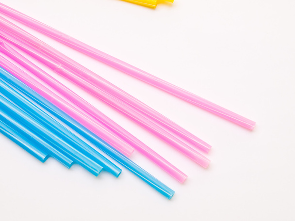 Light blue and pink straws isolated on white back ground - Photo, Image
