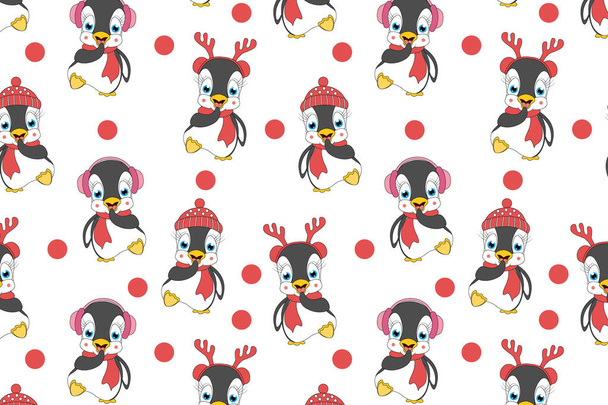 cute pingwina zwierząt wzór kreskówki - Wektor, obraz
