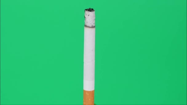 Zeitraffer, Zigarettenstange verkürzt sich nach dem Zünden allmählich. Rauch und Asche sind gelöscht. Auf grünem Hintergrund. - Filmmaterial, Video
