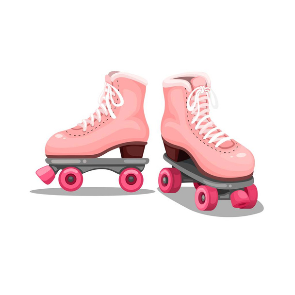 Pink roller skate in retro style cartoon illustration vector - Vector, Image